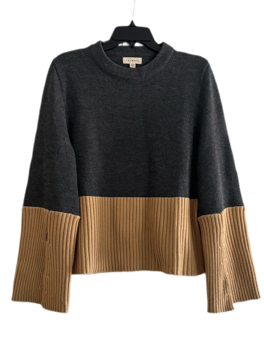 Promesa Charcoal & Camel Colorblock Wide Sleeve Sweater S/M